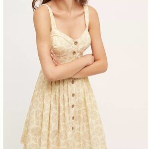 Maeve by Anthropologie Cotton Yellow Seersucker Button Front Cafe Dress Size 4